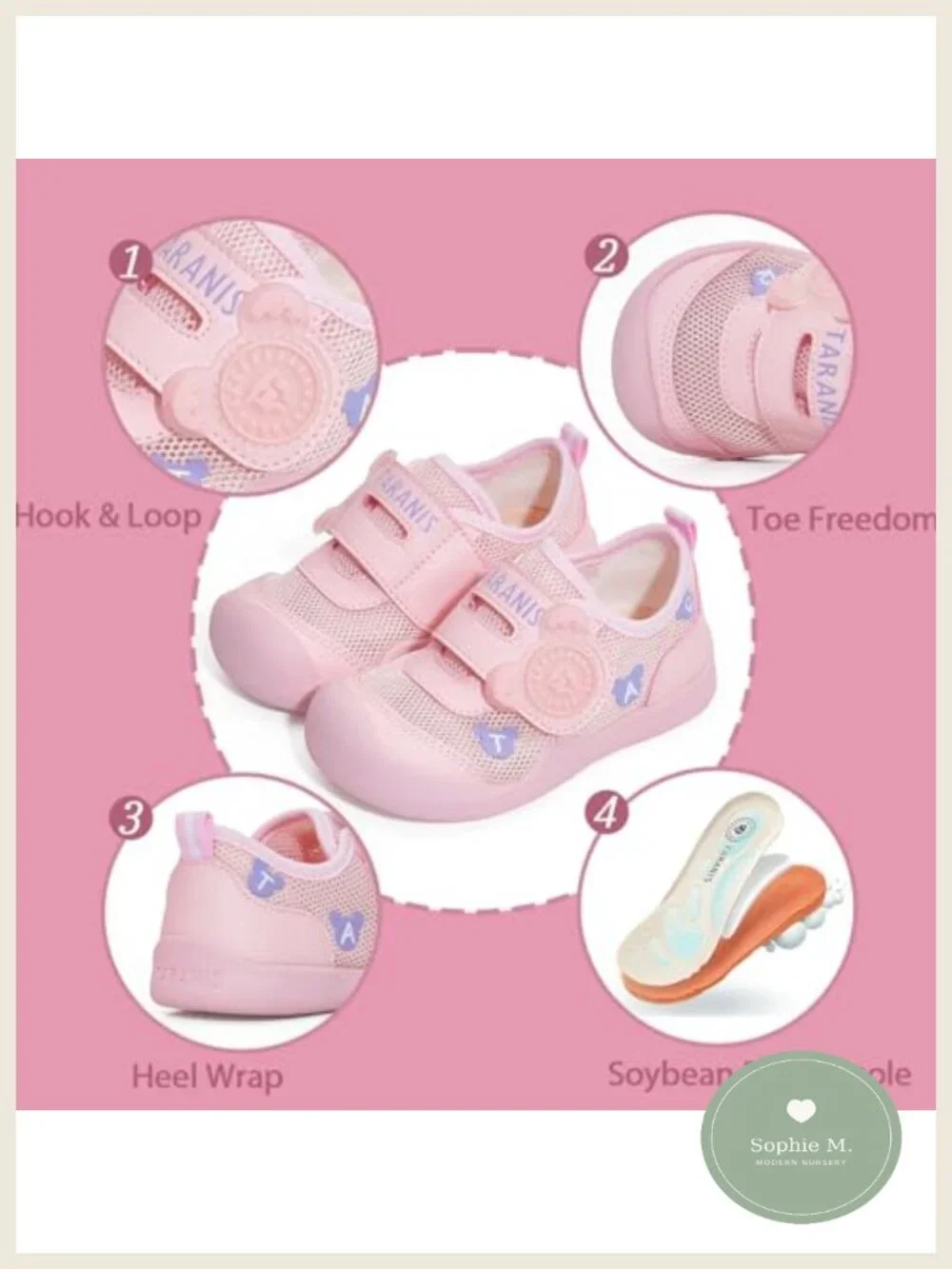 Baby Girls Barefoot Walking Shoes Breathable Hook & Loop Sneakers Toddler